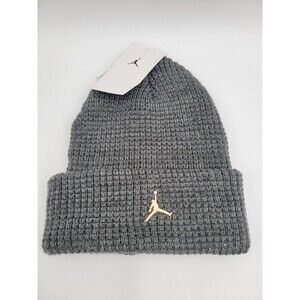 NWT Air Jordan Jumpman Beanie Unisex Knit Cuff Carbon Grey Gold Metal DM8272 091